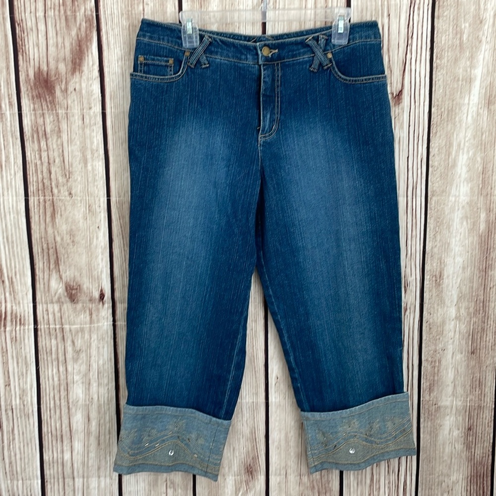 Rockman’s Indigo Bedazzled Cuff Capri Jeans Size 14 NWT